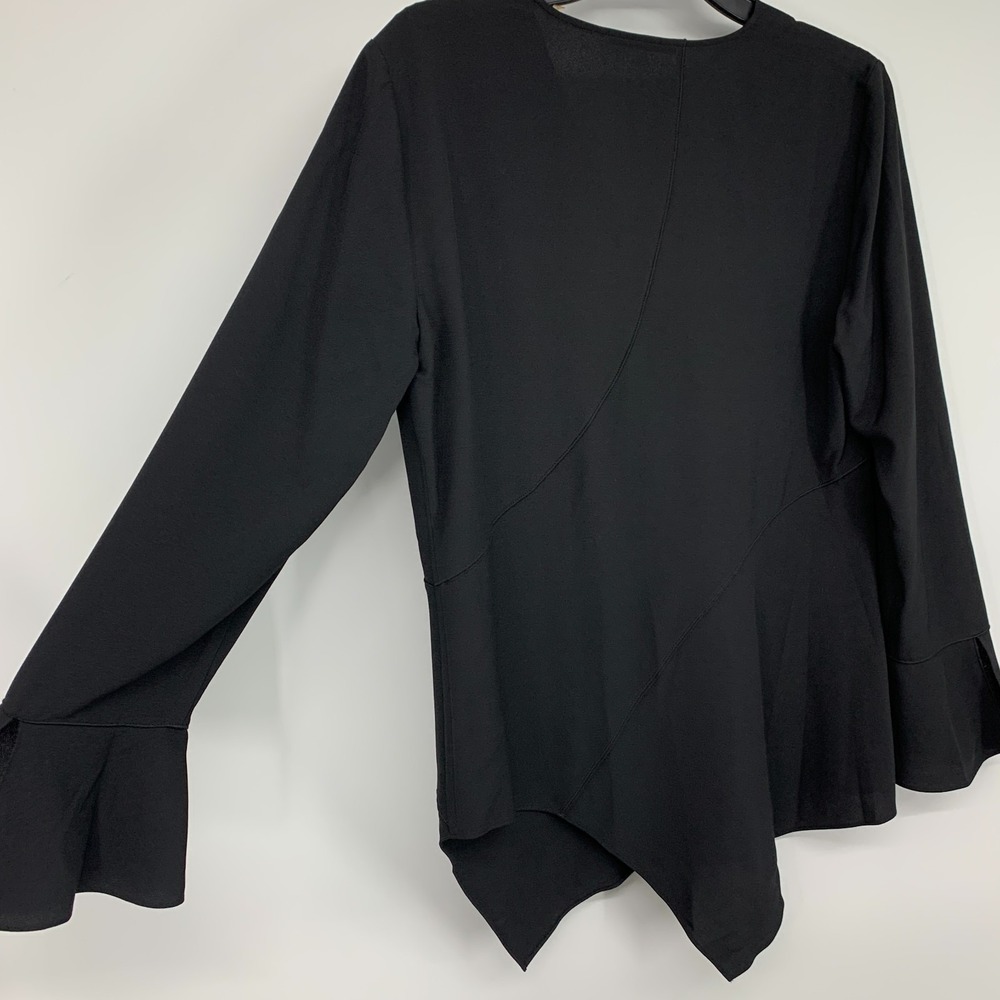 Elie Tahari Top Black V Neck Asymmetrical Bell Long Sleeve Womens Size Medium - Picture 11 of 13